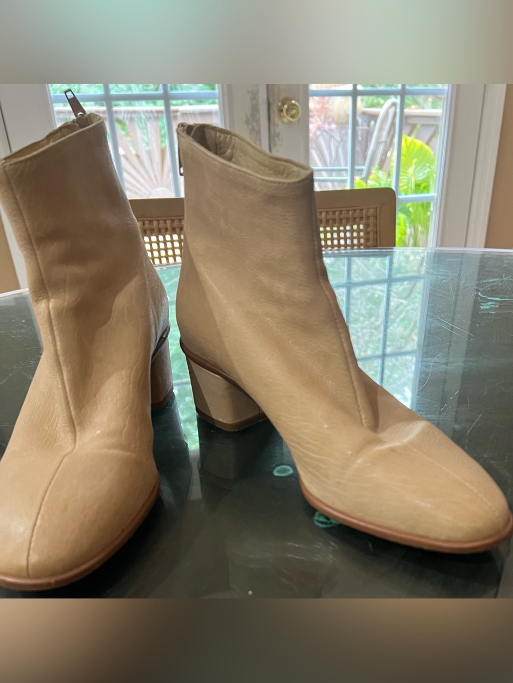 Anthropologie Women's Neutral Cream Ankle Boots - Classic Block Heel